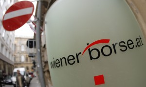 The Vienna Stock Exchange (Wiener Boerse) logo is displayed next to the company's street entrance in Vienna